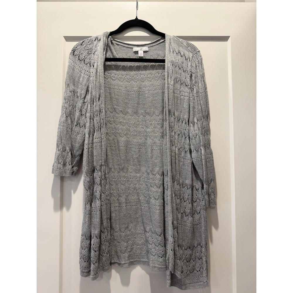 Boho Coastal TOZ & ALI Women's 3X Gray Open Knit Longline Cardigan